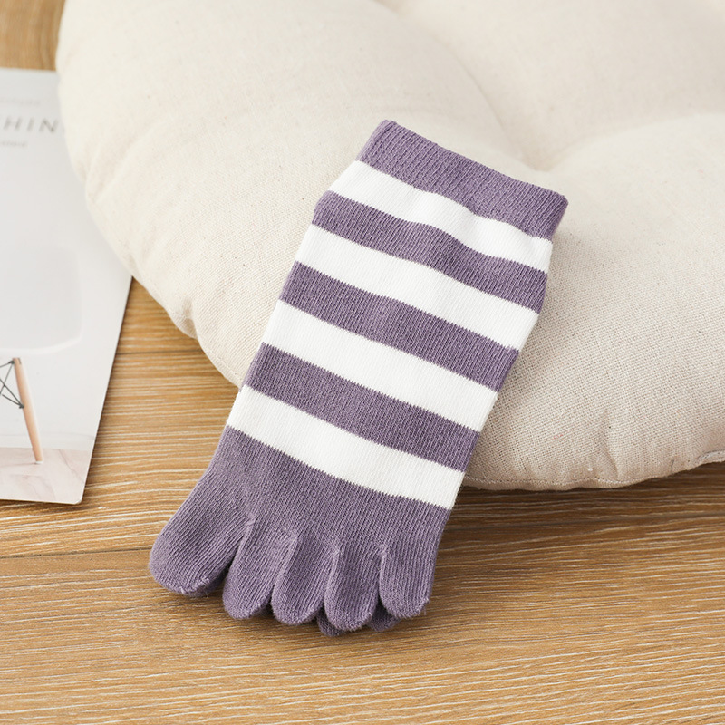 Duantong Toe Socks Female Spring And Summer Thin Cotton Absorbent, Breathable College Wind Striped Toe Socks